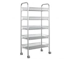 5-Shelf D25.8cm W44.5cm H103cm Armazón de almacenamiento en rack Estantería Trolley Gabinete Isla de cocina con ruedas de ruedas WJM46104-5SL(plata)