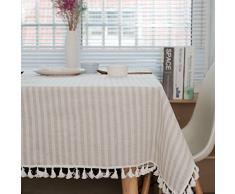 Meiosuns - Mantel a rayas con borlas en el borde - Confeccionado en algodón - Ideal para uso interno y externo