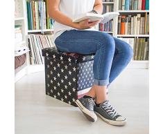 Relaxdays 10019050_364 - Banco taburete con función de Baúl, cuero sintético, 38 x 38 x 38 cm, carga máxima 300 Kg, diseño USA