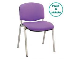 Centrosilla Silla confidente ISO apilables con Acolchado Especial Ideal para Salas reuniones, conferencias tapizada Patas Acero cromadas (Pack 4 Unidades) (Morado)