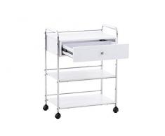 CLP Carrito de Servicio PL912 de 3 Niveles I Carro Multiusos con 1 Cajón y Estantes I Carrito Auxiliar con Ruedas y 3 Baldas I Color: Blanco