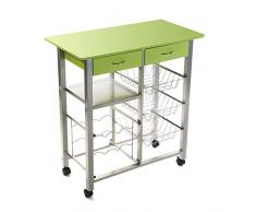 Versa 15810416 Carro de Cocina y botellero Verde de Metal con cajones, 82x40x76cm, 4 Ruedas, Cestas, 82 x 40 x 76 cm