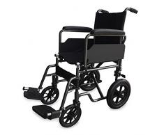 Mobiclinic, Modelo S230, Silla de ruedas para minusválidos y ancianos, de tránsito, plegable, ortopédica, reposapiés, reposabrazos, acero, negro, asiento 40 cm