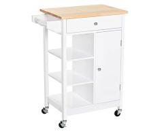 HOMCOM Carrito de Cocina Carro de Servicio Multifuncional con 1 Cajón 1 Armario 3 Estantes Abiertos para Almacenamiento 66x39,5x86,5 cm Blanco