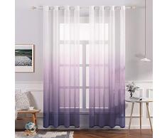 MIULEE Cortina Translúcida Visillo Gradiente Color Degradado Dos Paneles de Ojales Plateados Gasa para Ventanas Habitacion Dormitorio Cocina Sala de Estar 140x175cm Gradiente Vertical Violeta