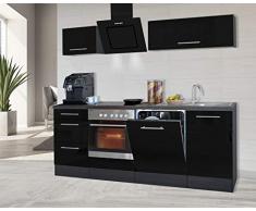 respekta Cocina Pequeña Cocina Bloque de Cocina Cocina Amueblada y Equipada Alto Brillo 220 cm Roble - Negro, 220 cm
