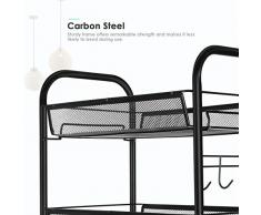 GBlife Carrito Multiusos con Ruedas, Estantería de Almacenamiento 5 Baldas Cestos Rail Lateral con 5 Ganchos 50 kg Capacidad Máxima para Cocina Baño Salón Oficina Dormitorio