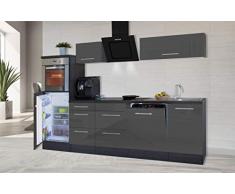 respekta Cocina Pequeña Cocina Bloque de Cocina Cocina Amueblada y Equipada Alto Brillo 280 cm Roble - Gris, 280 cm
