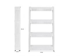 Carrito con ruedas ultradelgado G4RCE (con 3 o 4 niveles, para organizar utensilios, apto para cocina, baño, etc.), plástico, Blanco, 4 niveles