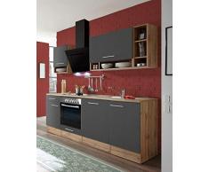 Respekta Cocina Pequeña Cocina Bloque de Cocina Cocina Amueblada y Equipada Cocina Totalmente Equipada 220 cm Roble Silvestre Gris Incl. Dispositivos