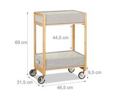 Relaxdays Carrito de Cocina con Cestas de Almacenaje, Bambú, Gris, 31.5x46.5x69 cm