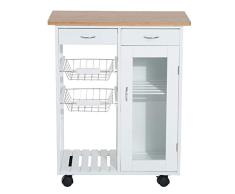 HOMCOM Carro de Cocina Carrito de Servir Multiusos Estantería Carrito Auxiliar con Ruedas para Baño Dormitorio con Estantes Cestas Cajones 70x37x85cm Madera