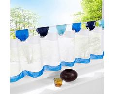SIMPVALE Cortina Corta para Cocina Visillo, de Lino y, Azul, Altura 60cm/Ancho 120cm