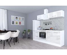 respekta Cocina Pequeña Cocina Bloque de Cocina Cocina Amueblada y Equipada Alto Brillo 240cm Blanco - Blanco, 240 cm