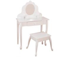 KidKraft- Juego de tocador con espejo y taburete de madera, tamaño mediano, para cuarto de juegos de niños/muebles de dormitorio , Color Blanco (13009)