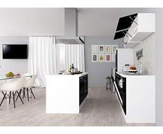 respekta Isla de Cocina Cocina Pequeña Cocina Bloque de Cocina Cocina Amueblada y Equipada Alto Brillo 310cm Blanco - Negro, 310 cm
