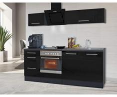 respekta Cocina Pequeña Cocina Bloque de Cocina Cocina Amueblada y Equipada Alto Brillo 210 cm Roble - Negro, 210 cm