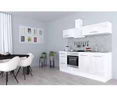 respekta Cocina Pequeña Cocina Bloque de Cocina Cocina Amueblada y Equipada Alto Brillo 210cm Blanco - Blanco, 210 cm