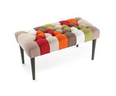 Versa Red Patchwork Taburete pie de Cama para el Dormitorio, Banco para el Hall o la Entrada, Colorido, Medidas (Al x L x An) 43 x 40 x 80 cm, Algodón y Madera, Color Rojo