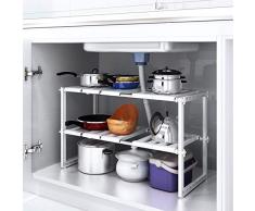 YOMYM Estantería Bajo Fregadero Estante para Armario de Fregadero de Acero Inoxidable Estantes Multifunción Ajustable Modulable Almacenaje Organización para Cocina (A10)