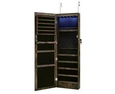 SONGMICS Armario para Joyas, Gabinete con Cerradura de Pared, Organizador de Almacenamiento para Pendiente Collar, con Espejo y Varios Compartimentos, Marrón Rústico JJC93CB