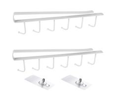 POKIENE Inserte el Portavasos 2 Pzs, Gabinete del Gancho de Almacenamiento, el Portavasos 6 Tazas, Debajo del Gancho del Estante Sin Perforar para La Cocina, Ofrezca 2 Tornillos Adhesivos - Blanco