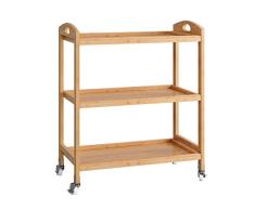 Homfa Carro Servicio para Cocina Carrito Auxiliar Estantería de Cocina de 3 Niveles con 4 Ruedas Bambú 40.5x33x73cm
