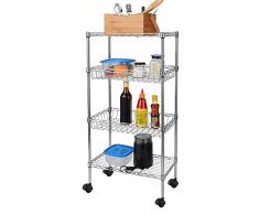 Bakaji Home - Carrito de Cocina de Acero Cromado con 2 cestas, 2 estantes y Ruedas giratorias de 360 Grados. Dimensiones: 60 x 35 x 125 cm. Trolley ahorraespacio, Color Plateado