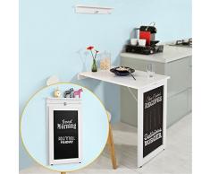 SoBuy FWT20-W,Mesa Plegable de Pared, Escritorio para Fijar en la Pared,con Pizarra Frontal,Blanco,Es