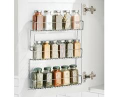 mDesign Especiero de cocina autoadhesivo AFFIXX – Estanterías metálicas para especias con tres estantes – Práctico organizador de especias de color plateado – Metal