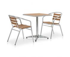 Festnight Conjunto Mesa y Sillas Jardin/Conjunto de Comedor de Jardín/Sillas Terraza Exterior/Mesa Jardin Exterior, 3 Piezas Aluminio y WPC Plateado