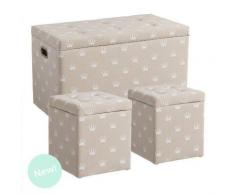 Dcasa - Juego de 3 Puffs banqueta corona beige .