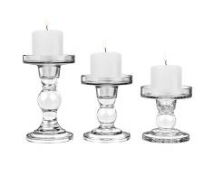 Lewondr [3 PZS Portavelas de Vidrio Cristal Candelabro Columna de Mesa para Iluminar y Decorar, Decoración para Hogar, Dormitorio, Salón, Adorno, Boda, Fiesta, Juego de 3 de Talla Diferente - Claro