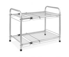 HOMFA Almacenaje bajo Fregadero con 2 Estantes Multifuncionales Estantería de Cocina bajo Fregadero de Acero Inoxidable Tamaño Ajustable 47-76 x 29 x 38 cm