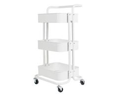 Display4top Carrito con Bloquear Ruedas, Carrito Auxiliar con 3 Nivel para la Cocina, baño, Dormitorio de Almacenamiento (Blanco)