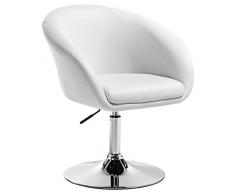 WOLTU 1x Taburete de Bar Altura Ajustable Acero Cromado, Cuero Sintético Taburete bajo Sillas Bar Taburete Peluquería Silla de Escritorio Blanco BH24ws-1