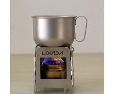 Lixada Estufa de Leña Portátil Ligero Plegable de Acero Inoxidable con Mechero de Alcohol Hornillo de Bolsillo para Camping al Aire Libre Cocina Picnic Pequeña