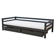 Hoppekids Juego de 2 Cajones con Ruedas para Cama Infantil de Madera, Gris Antracita, 182 x 60 x 19 cm