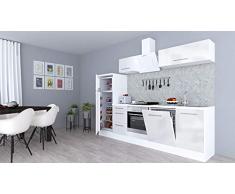 respekta Cocina Pequeña Cocina Bloque de Cocina Cocina Amueblada y Equipada Alto Brillo 280cm Blanco - Blanco, 280 cm