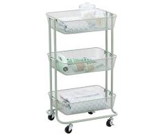 mDesign Mueble auxiliar móvil – Compacto carro con ruedas para todo el hogar – Práctico carrito verdulero con tres estantes de metal – verde menta