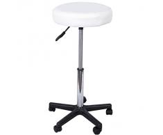 SONGMICS Taburete Giratorio sobre Ruedas, Taburete Rodante Regulable, 46-58 cm, Asiento Tapizado de Cuero Sintético, para Trabajo, Estudio, Oficina, Clínica, Blanco LJB61W