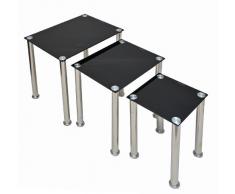 ts-ideen Juego de 3 - Mesa Auxiliar Cristal Esquina Mesa Mesa Negro con Acero Inoxidable en 3 tamaños 30 cm + 45 cm + 55 cm de Ancho