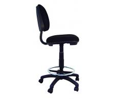 PIQUERAS Y CRESPO Modelo T12 CL - Taburete ergonómico giratorio y regulable en altura con aro reposapiés cromado (INCLUIDO) - Asiento y respaldo tapizados en tejido ARAN color negro