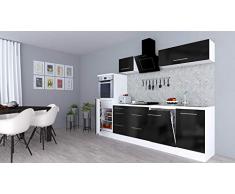 respekta Cocina Pequeña Cocina Bloque de Cocina Cocina Amueblada y Equipada Alto Brillo 280cm Blanco - Negro, 280 cm