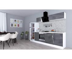 respekta Cocina Pequeña Cocina Bloque de Cocina Cocina Amueblada y Equipada Alto Brillo 280cm Blanco - Gris, 280 cm