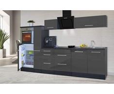 respekta Cocina Pequeña Cocina Bloque de Cocina Cocina Amueblada y Equipada Alto Brillo 300 cm Roble - Gris, 270 cm