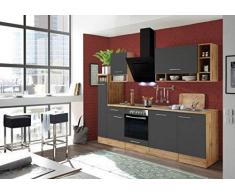 respekta Cocina pequeña cocina bloque de Cocina Cocina Amueblada y Equipada 250 cm Roble SILVESTRE Gris