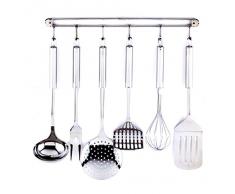 Set de 6 utensilios de cocina y colgador - acero inoxidable