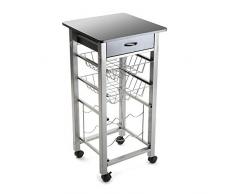 Versa 15810422 Carro de Cocina y botellero Gris de Metal con cajón, 82x40x40cm, 4 Ruedas, Cestas, 82 x 40 x 40 cm