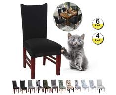 JunYito Fundas para Sillas de Comedor Fundas Decorativas para Sillas Altas Fundas Licra Protectoras Elasticas 4/6 Piezas (C-Negro, 6 Piezas)